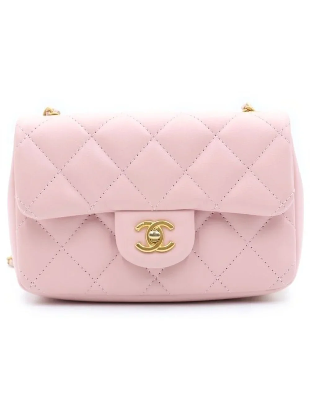 Chanel Mini Quilted 17 Chain Shoulder Bag Lambskin Pink